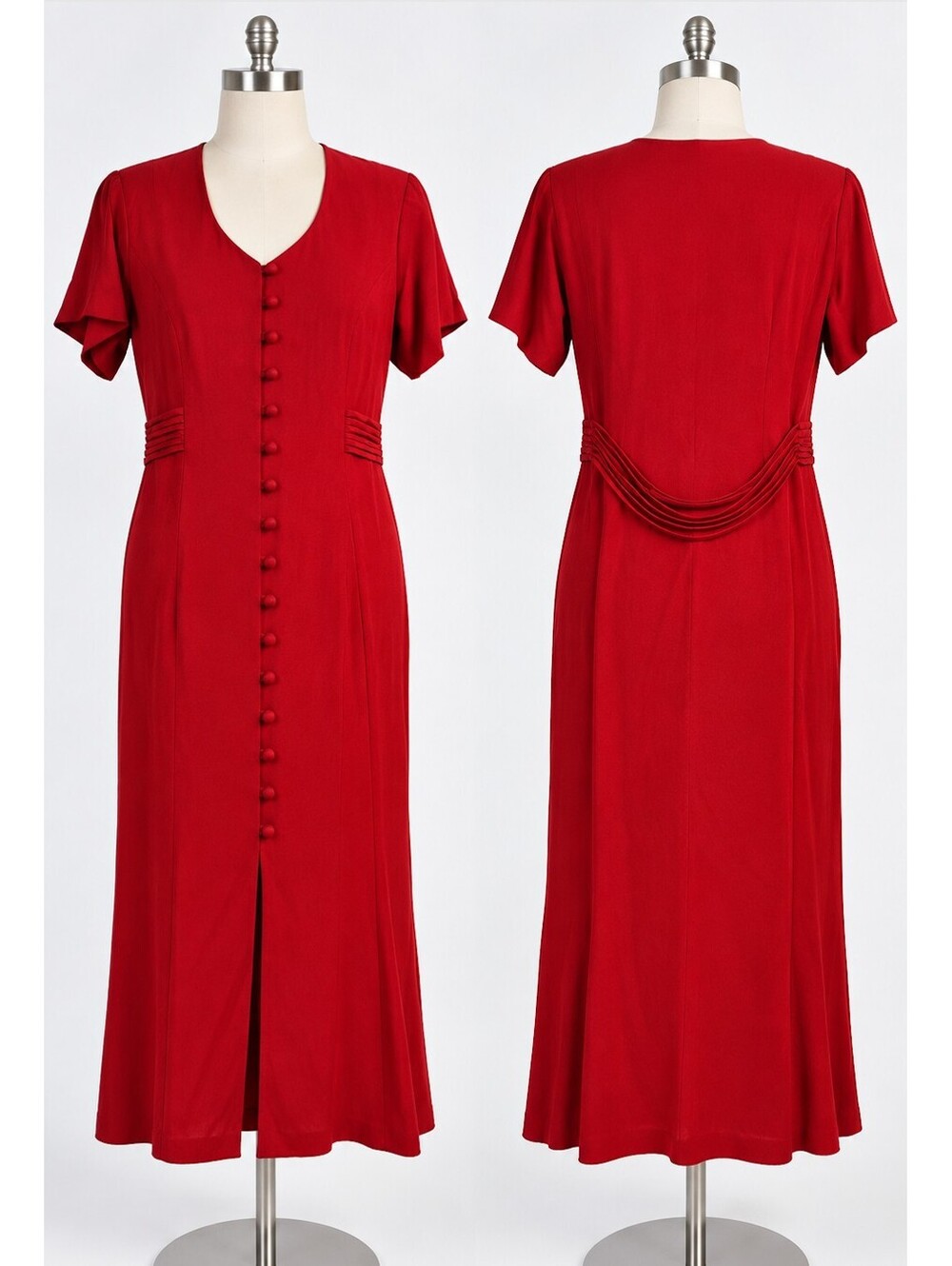 DJ & Co. Vintage Red Rayon Acetate Dress Size 16 with Button